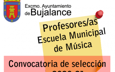 Convocatoria para la selección de cuatro profesores/as para la Escuela Municipal de Música – Curso 2020-21