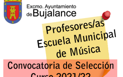Convocatoria de Selección de cuatro Profesores/as para la Escuela Municipal de Música, curso 2021-22