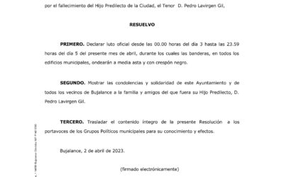 Declaración de luto oficial por el fallecimiento de D. Pedro Lavirgen Gil